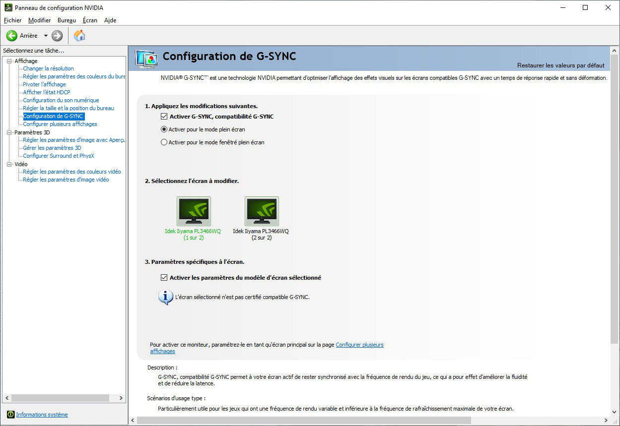 G-sync réglable sous windows