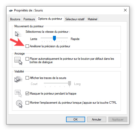 Désactiver accélération souris Windows 10