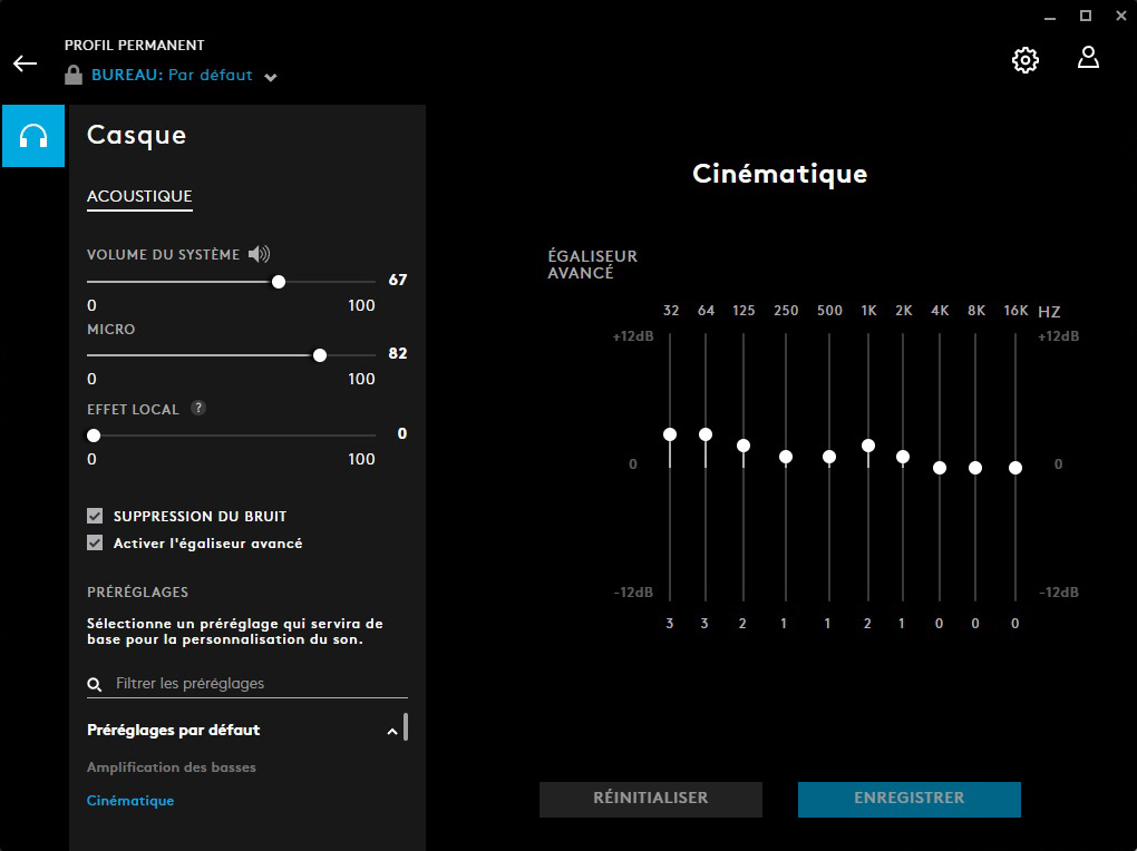 Modifier les performances sonores du g535