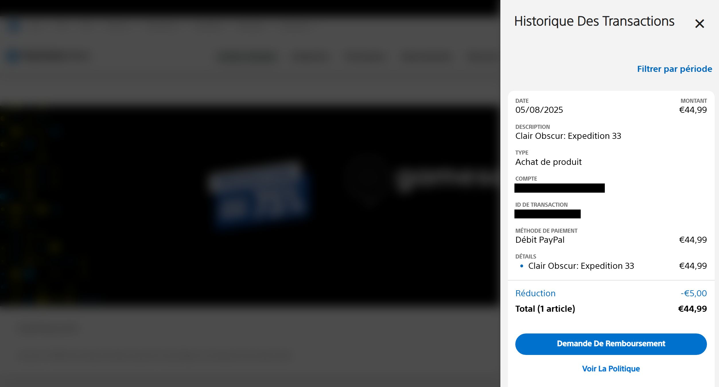 Remboursement jeu PS Store